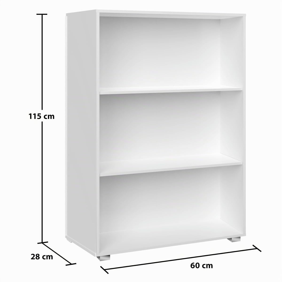 Casaria® Libreria Scaffale Vela 3 Ripiani 115cm Mobile Libri Ufficio Archiviazione Documenti Bianco