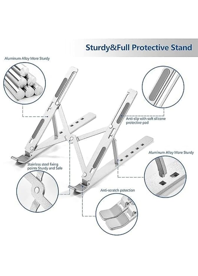 Image of Aluminum Foldable Portable Tabletop Laptop /Desktop with Adjustable Heights Anti-Slip Silicone Pads, Collapsible Design Compatible with All Types of Laptop Multi Color