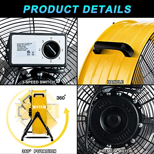 Warmlrec Industrial Fan 24 Inch Heavy Duty Drum 3 Speed 8100 Cfm Air Circulation High Velocity Fan For Warehouse, Workshop, Factory, Commercial, Residential And Greenhouse Yellow #TOP4