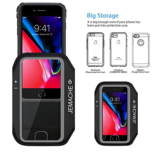 Iphone 8 Plus, 7 Plus Armband, Jemache Gym Running Workout Exercise Pouch Phone Holder Arm Band Case For Iphone 6/6S/8/7 Plus Support Touch Id Access (Black) #TOP5