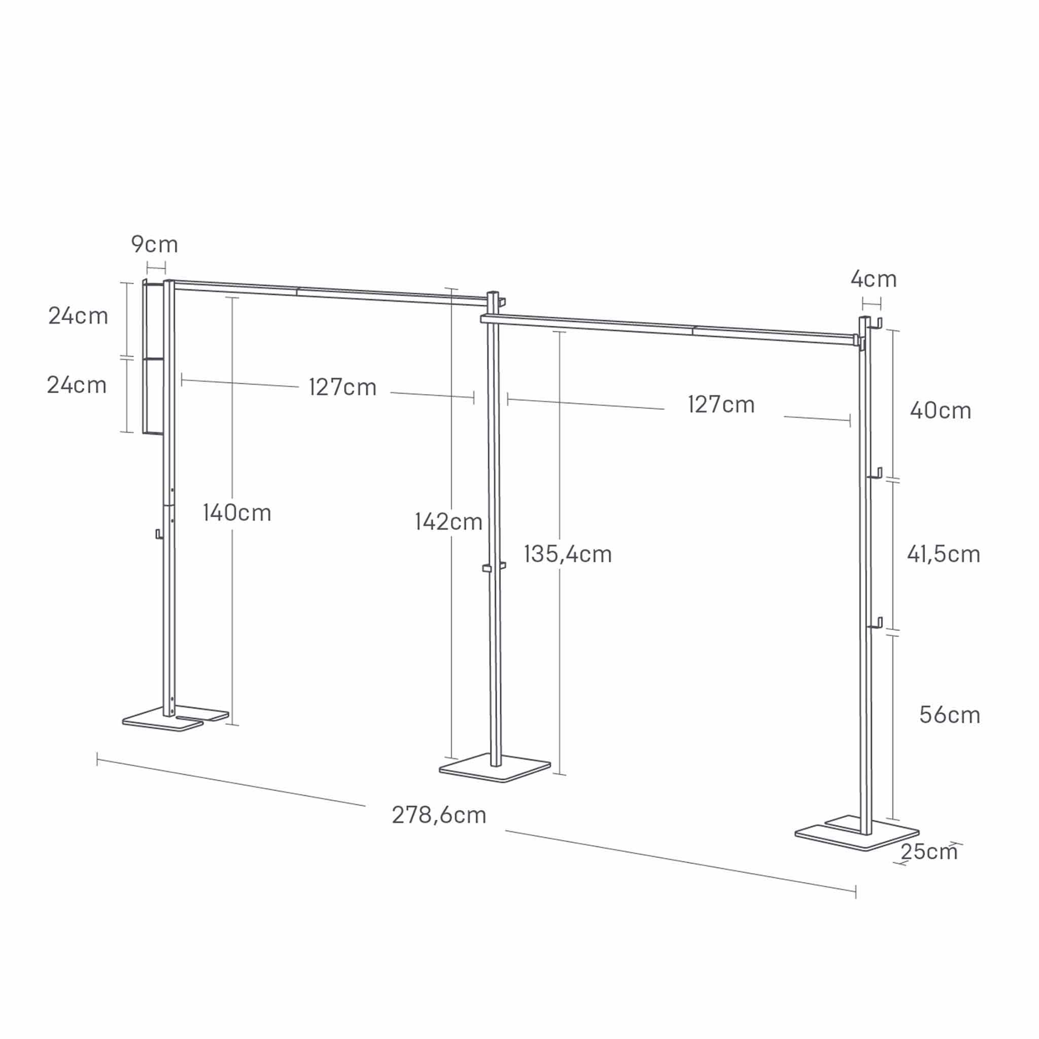 YAMAZAKI Tower Klappbarer Zweistangen-Wäscheständer, schwarz | Stahl, Für den Innenbereich, Cleveres Eckdesign, Zusätzliche Haken, 25 x 278,6 x 142 cm, Japanisches Design