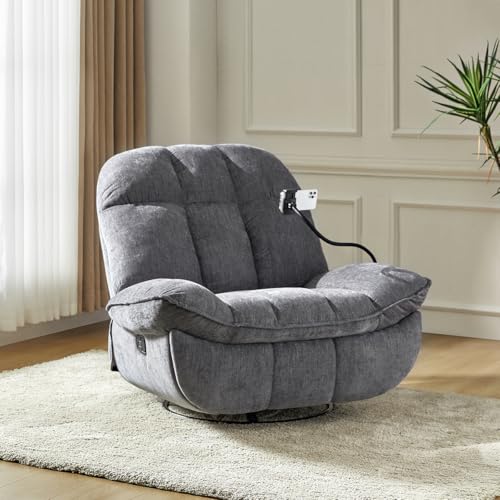 Image of Recliner Sofa 1 Seater Jace Modern Upholstered Manual Swivel Rocker Recliner with Phone Holder Color Gray