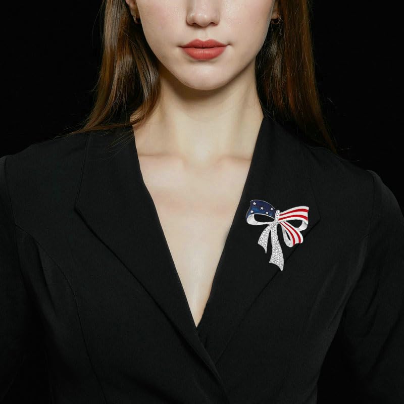 Image of Rhinestone USA Flag Brooch Pin for Women Men Shiny Crystal 4th of July American Patriotic Medal Brooches Dress Accessories Independence Presidential Election Day