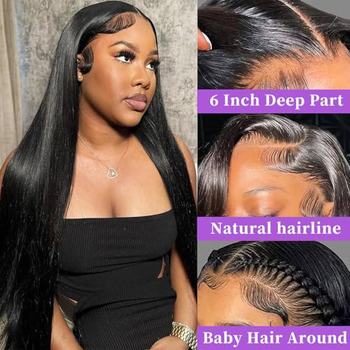 Image of 13x6 HD Lace Front Wigs Human Hair 200 Density Soft Silky Straight Human Hair Lace Frontal Wigs for Women Real 100% Virgin Hair Can Last 6-9 Months Life Straight Glueless Wigs Human Hair 28Inch