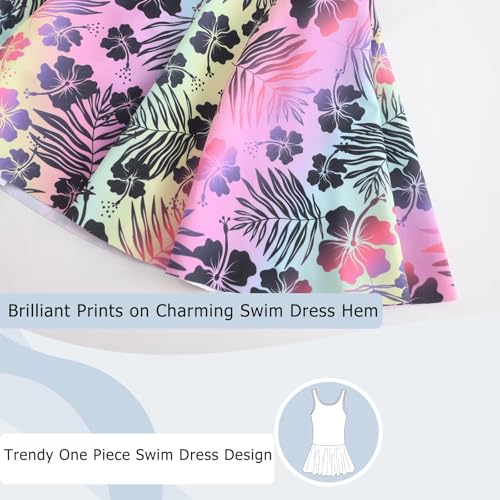 Image of Aisyee Girls One Piece Swimsuits Swim Dress for Girls Skirted Bathing Suit Hawaiian Skirt Swimwear 3-16 Years