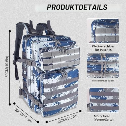 HEMSO Militär Rucksack Herren,45L Groß Rucksack Wasserdicht Outdoor Assault Survival Wanderrucksack Herren… – Ansicht 2