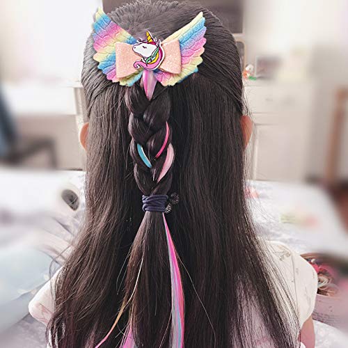 Sunormi 3-Colors Princess Kids Hair Clips In 14 Inch Hair Extensions Kids Girls Ponytails Hair Bows Pins Festival Halloween Hair Weave (White/Rainbow/Pink) #TOP5