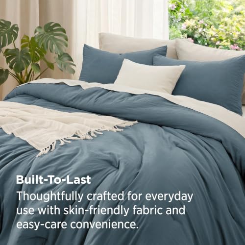 Bedsure Comforter Set Full Prewashed Soft Bedding 3Pcs Slate Blue 82"x86" by Bedsure - Used condition - Image 3