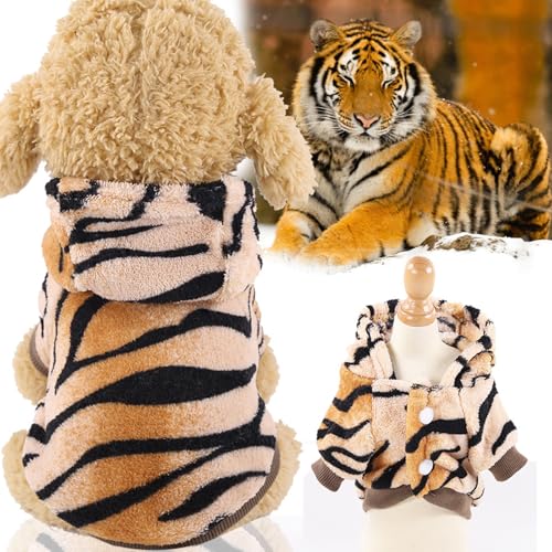ペット 服 猫 犬 着ぐるみ 犬の服 トラ タイガー 動物 サンタ ハロウィン クリスマス フード付き ゆったり コスチューム コスプレ 面白い 人気 柔らか 暖かい かわいい 防寒 洋服 小型 中型犬服 記念 撮影 年賀状 秋 冬 春 (タイガー, L(