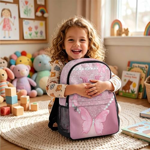 Image of Custom Backpack for Girls Personalized Backpacks with Lunch Bag Kids Set | Back to School Kid Toddler Backpack Girl Book Bag Prek Kindergarten Preschool Daypack Birthday Gifts Pink Butterfly