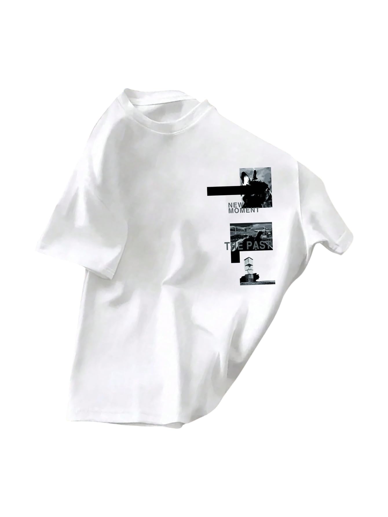 GORGLITTER Men's Casual Modern Graphic T-Shirt Character & Letter Print Round Neck Short Sleeve Tee Shirt Top White Large