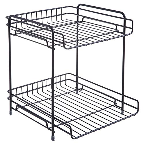 2 Tier Cabinet Organizer, Lainrrew Stackable Under Sink Mesh Drawer Basket Organizer for Home, Kitchen, Bathroom(Black)