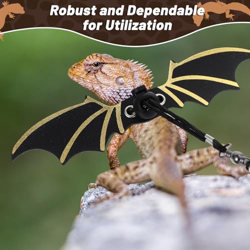 Image of Bearded Dragon Leash and Harness Set, Adjustable Bearded Dragon Harness with 3 Size(S, M, L), Soft Lizard Reptile Leash with Gold Black Wing for BeardedDragon Lizard Reptiles