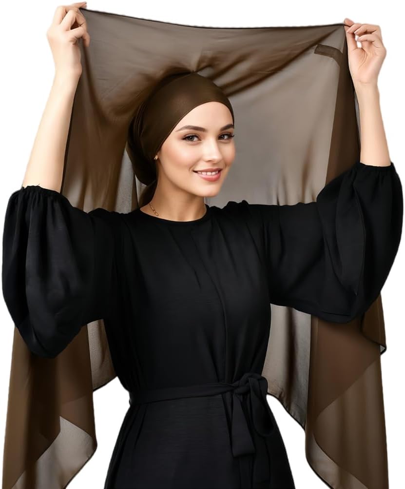 Instant Chiffon Hijab Set 3-in-1 Scarf with Built-in Magnets and Undercaps Head Wraps with Model Cap