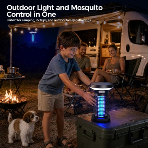 Image of Solar Bug Zapper Outdoor, UV Mosquito and Fly Zapper with Auto Mode, Rechargeable Cordless Electric Insect Trap, Waterproof Bug Light for Patio Backyard Porch Camping