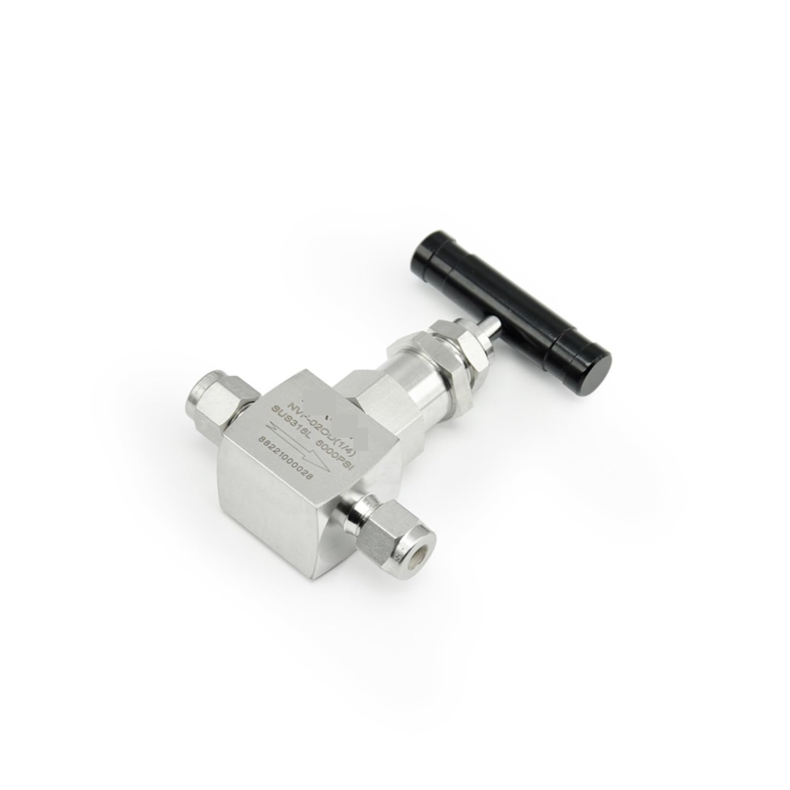 Válvula de aguja acero inoxidable alta presión, 6000PSI, flujo ajustable 2 vías for conexión compresión gas(3mm)