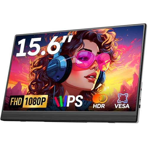 Portable Monitor, 15.6' FHD 1080P Travel Screen for Laptop, Ultra-Slim External Display With...