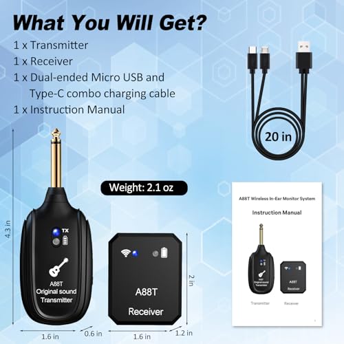 INGPARTNER Wireless in Ear Monitor System 2.4GHz Wireless IEM System with Transmitter, Clip on Receiver Auto-Pairing in-Ear Monitoring for Studio, Guitar, DJ, Live Performance