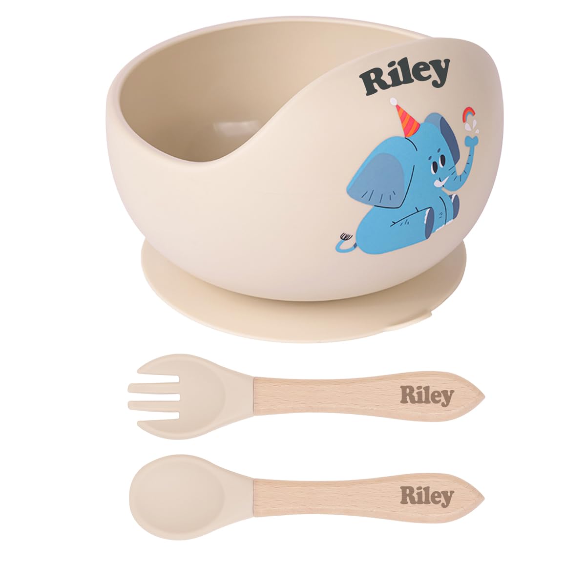 TYRY.HU Personalised Baby Weaning Set, Includes Bowls with Suction, Spoon and Fork Set, Silicone Feeding Set Learn to Use Toddler — image 1