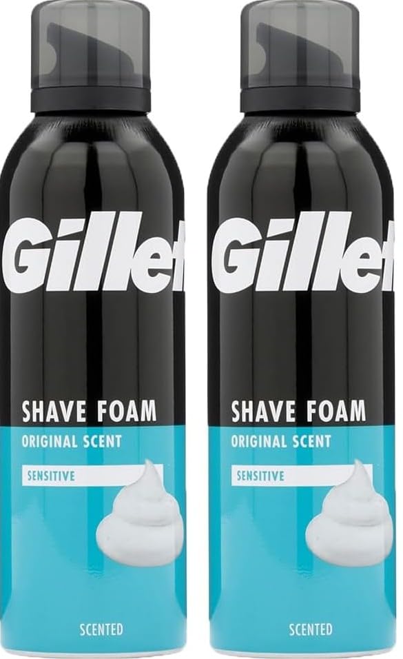 2 x 200ml Gillette Mens Shaving Foam Mousse Sensitive Skin Smooth Face & Body Shave with Soft Aftershave Feel | Gentle Moisturising Shaving Cream for Clean Comfortable & Irritation-Free Grooming