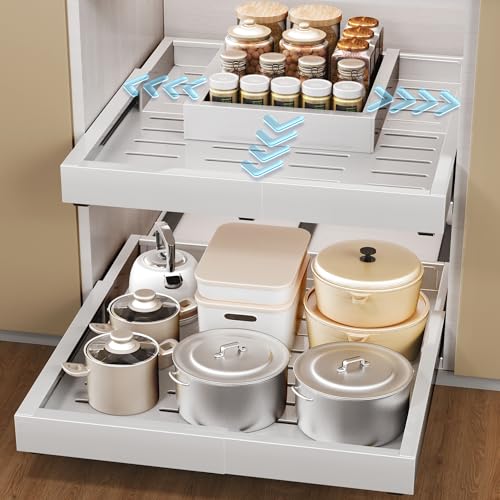 1 Pack Pull Out Cabinet Organizer, Slide Out Drawer Expandable Width (12"-19") and Depth (17"-23") With 3 Slides, Fixed with Adhesive Film and Nail for Cabinets in Kitchen, Pantry or Bathroom - Image 9