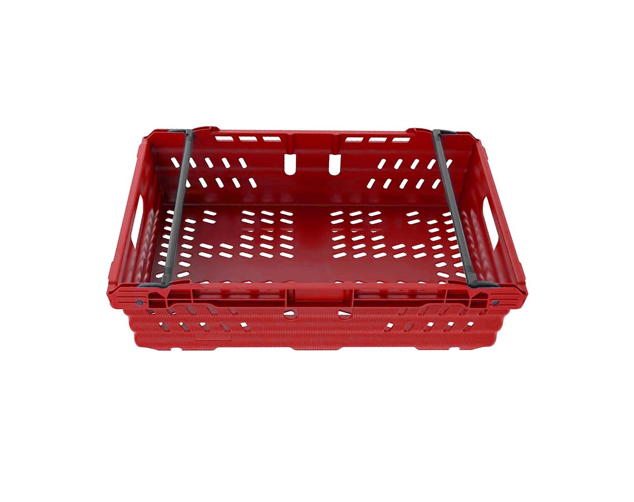 DURBO 35L Supermarket Food Crate, Ventilated Food Grade Basket, Bale Arm Crate for Food Storage and Transportation 600x400x200mm (RED)
