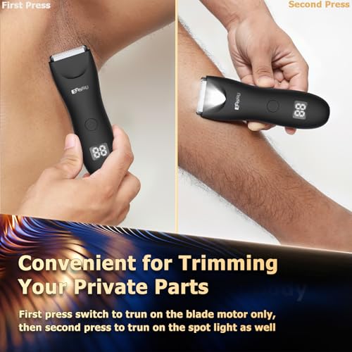 Image of ENSSU Body Hair Trimmer for Men with Light, IPX7 Waterproof Ball Pubic Groin Hair Trimmer for Men with Ceramic Blade, Rechargeable Body Groomer for Man with Charing Dock& LED Display,Black