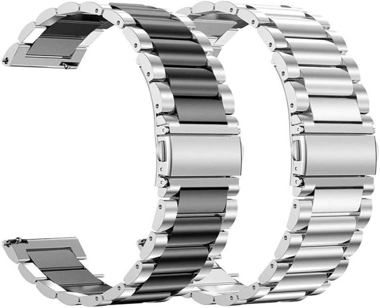 Acestar Compatible with Galaxy Watch Active 40mm Bands Active2 44mm Band 20mm Solid Stainless Steel Strap for Samsung Galaxy Watch Active 2 SM-R500 (Sliver Black+Slive)