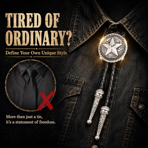 Image of Cowboy Bolo Tie for Men, Vintage Cow Skull Bolo Tie Necklace Native American Necktie for Men Women