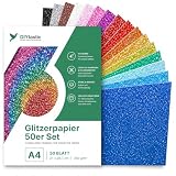 50x Glitzerpapier in A4: Buntes Glitter Papier mit 250 g/m² - Ideal für Bastelarbeiten und kreatives Gestalten - Fotokarton und Druckerpapier für Bastelpapier (50x Glitzerpapier - 250 g/m², 100)