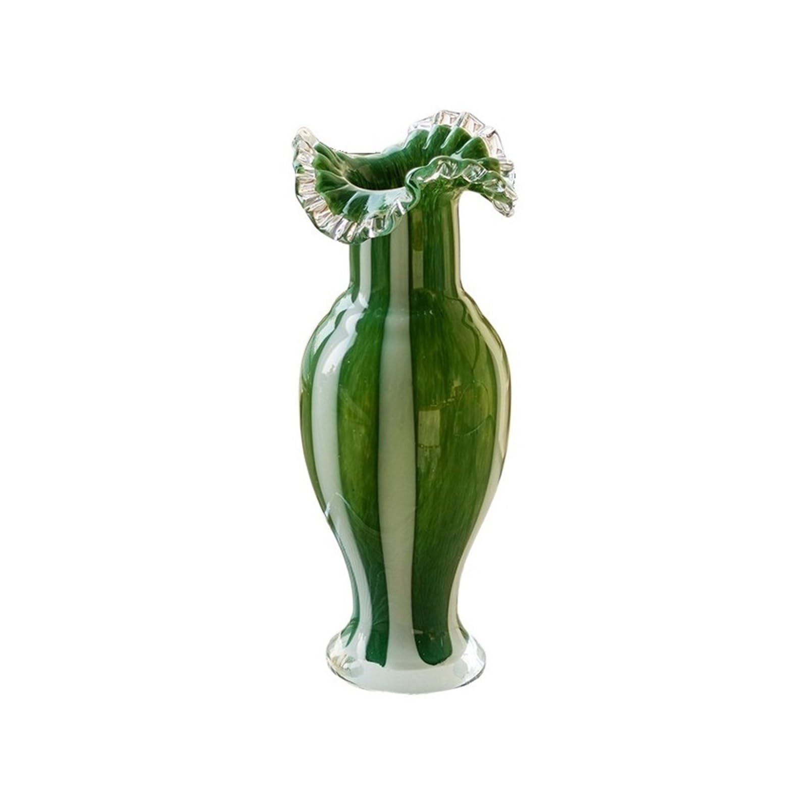 Vaso di fiori Vasi in vetro rigato verde con bordo arricciato