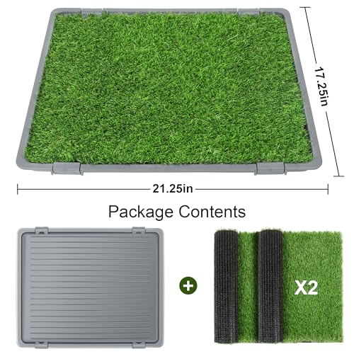 Dog-Grass-Pad-with-Tray-Reusable-Training-Pad-with-2-Pack-Replaceable-Artificial-Grass-Quick-Absorbent-Indoor-Portable-Dog-Patio-Potty-Washable-Pee-Pad-for-Small-Medium-to-Large-Dog-22×18-Grey Dog Grass Pad with Tray Reusable Training Pad with 2 Pack Replaceable Artificial Grass Quick Absorbent Indoor Portable Dog Patio Potty Washable Pee Pad for Small Medium to Large Dog 22×18 Grey
