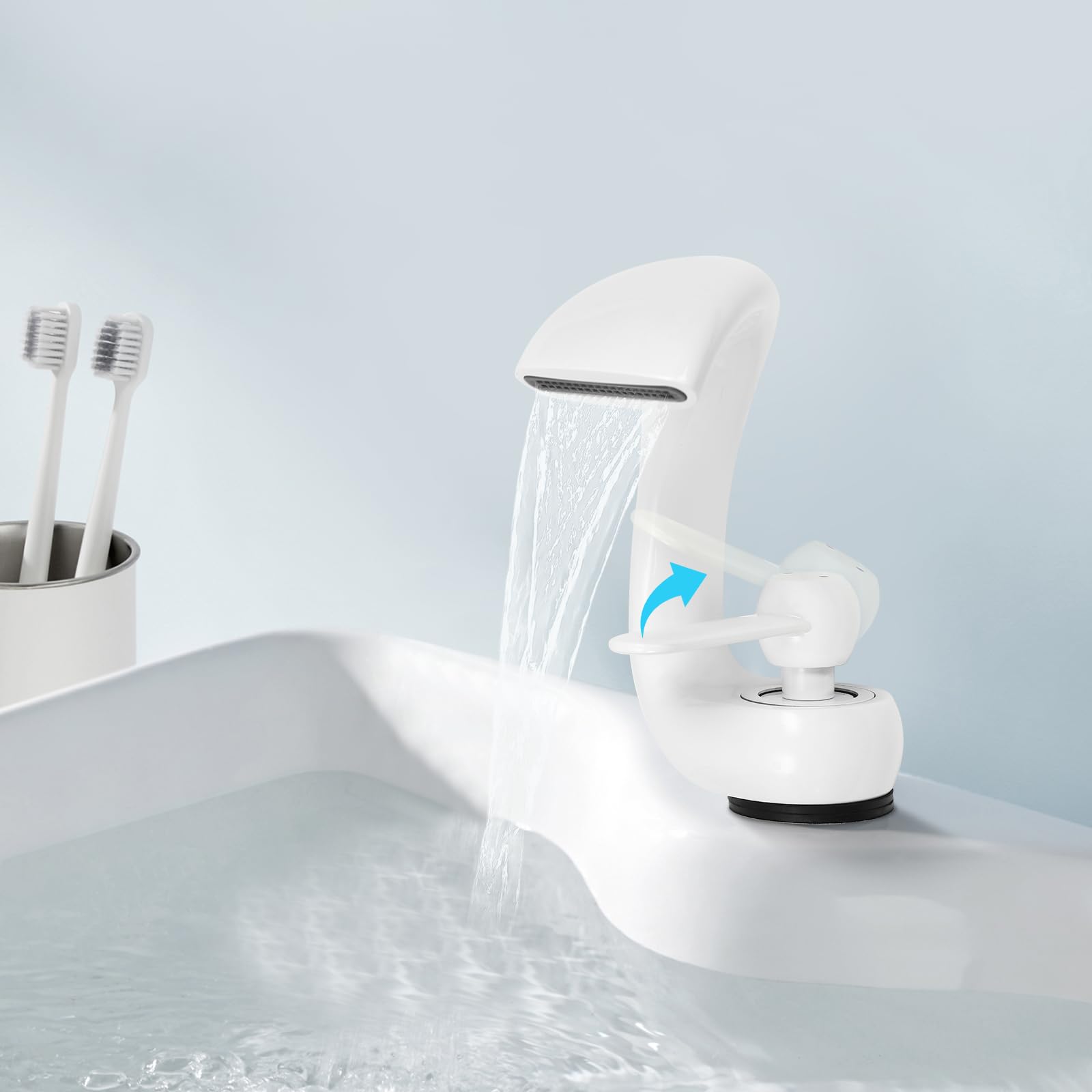 Rubinetto miscelatore per lavabo a cascata, in ottone e acciaio inox, 50 cm, monocomando, montaggio a soffitto, per bagno, hotel, salone (bianco)