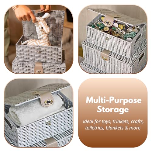 HomeZone Pack of 3 Lockable Grey Wicker Storage Basket with Lids Rattan Woven Decorative Storage Boxes with Lids Grey Baskets for Bathroom Bedroom Kitchen Stair Baskets Hampers - Cosy Home Interiors HomeZone Pack of 3 Lockable Grey Wicker Storage Basket with Lids Rattan Woven Decorative Storage Boxes with Lids Grey Baskets for Bathroom Bedroom Kitchen Stair Baskets Hampers - Image 6