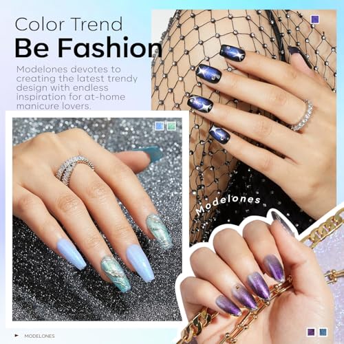 modelones Chameleon Gel Nail Polish Set- 6 Colors Aurora Shimmer Glitter Gel Polish Kit Blue Green Purple Nail Gel Polish All Seasons Soak Off LED Nail Lamp Nail Art Gel Kit DIY Salon Gift for Women - Image 5