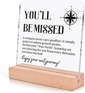 You'll Be Missed Acrylic Farewell Sign, Heartfelt Goodbye Message with Compass Design, Ideal Gift for Colleague, Friend 