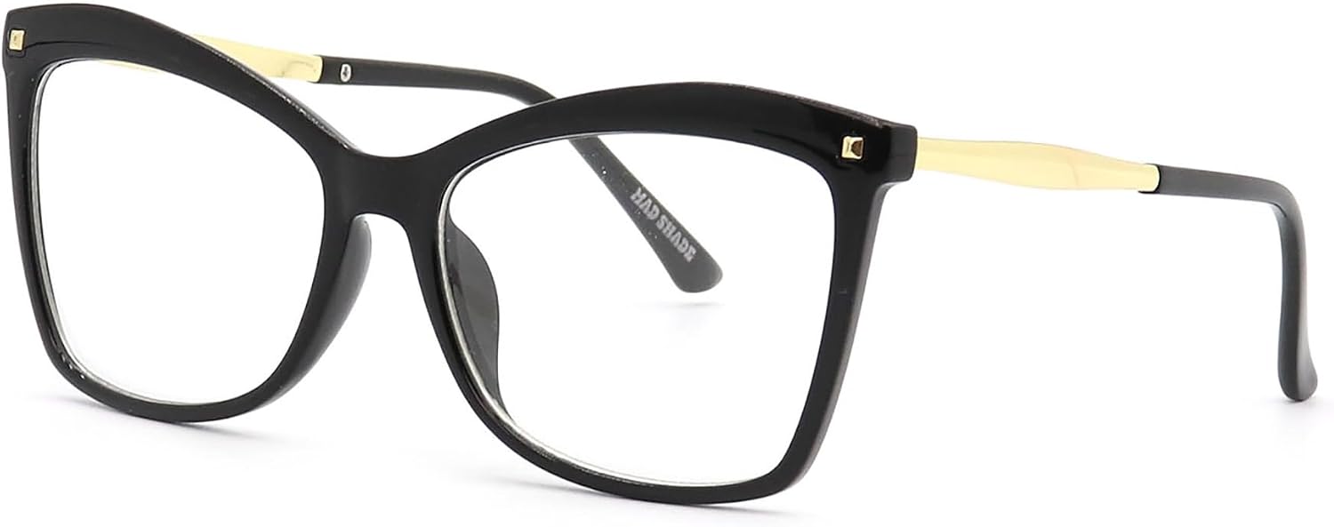 Mad Shade Clear Lens Non-Prescription Fake Glasses for Women & Men, Retro Oversized Eyewear, Trendy Fashion Accessories