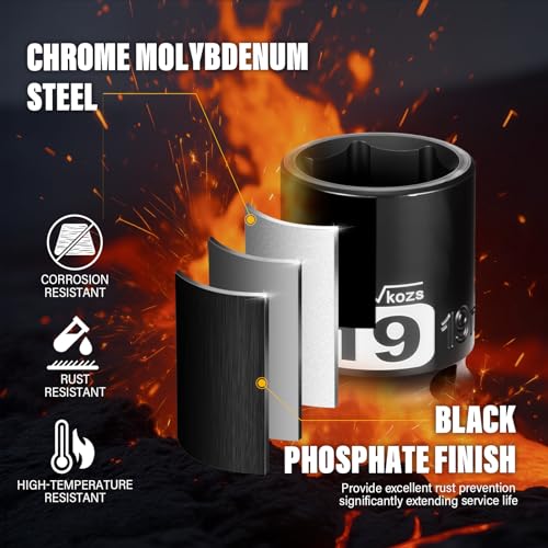 Image of 1 /2 Inch Drive 19mm Shallow Metric Impact Socket,CR-MO,6 Point Radius Corner Design,Square Chamfered Opening,Axle Nut Impact Grade Socket for Easy Removal