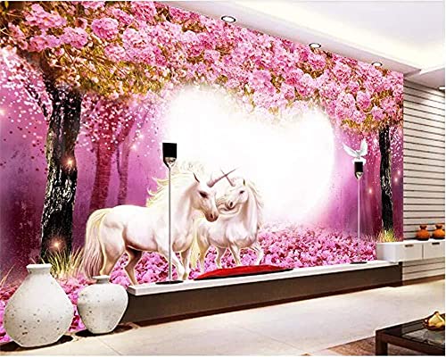 Papier Peint 3D Intissé Licorne Du Bois Blanc Chaud Papier Peint Panoramique Decoration Murale Chambre Salon Cover