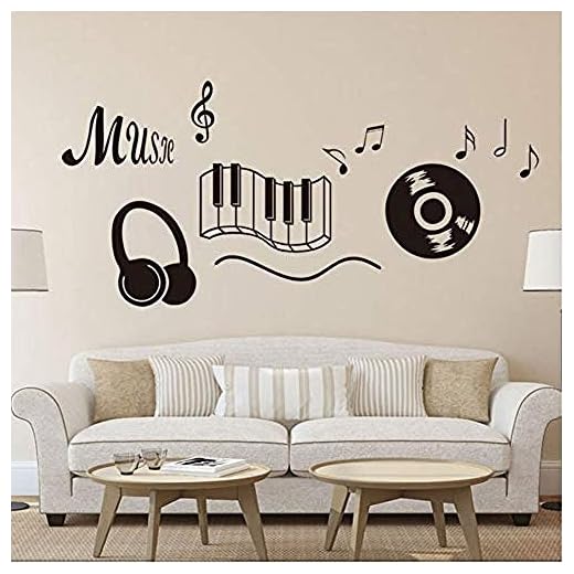 Dekal musik CD piano väggdekal dekoration avtagbar musik notes väggtatuering vinyl musikhållare väggkonst väggbilder 56 x 49 cm PVC vinyl väggdekal bokstav svart