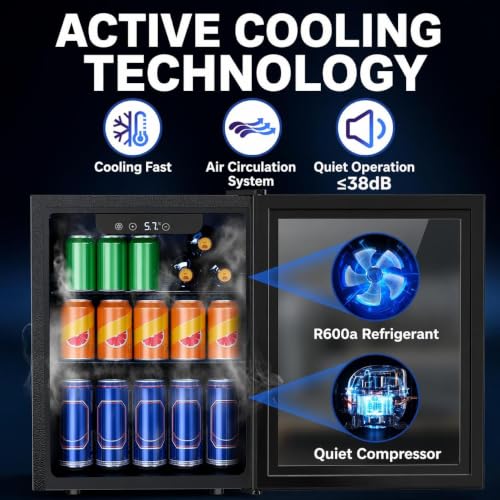 Image of Electactic 1.7 Cu.ft Beverage Refrigerator Cooler, 68 Can Mini Fridge Glass Door with Adjustable Shelves, Digital Temperature Display, Freestanding Small Drink Fridge for Home, Office or Bar(Black)
