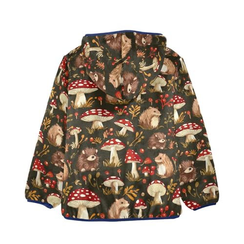 Red Mushrooms and Cute Hedgehogs Girls Fleece Jacket Girls Fall Jacket Boys Coats Zip Up Hoodie Outerwear 2-10T2