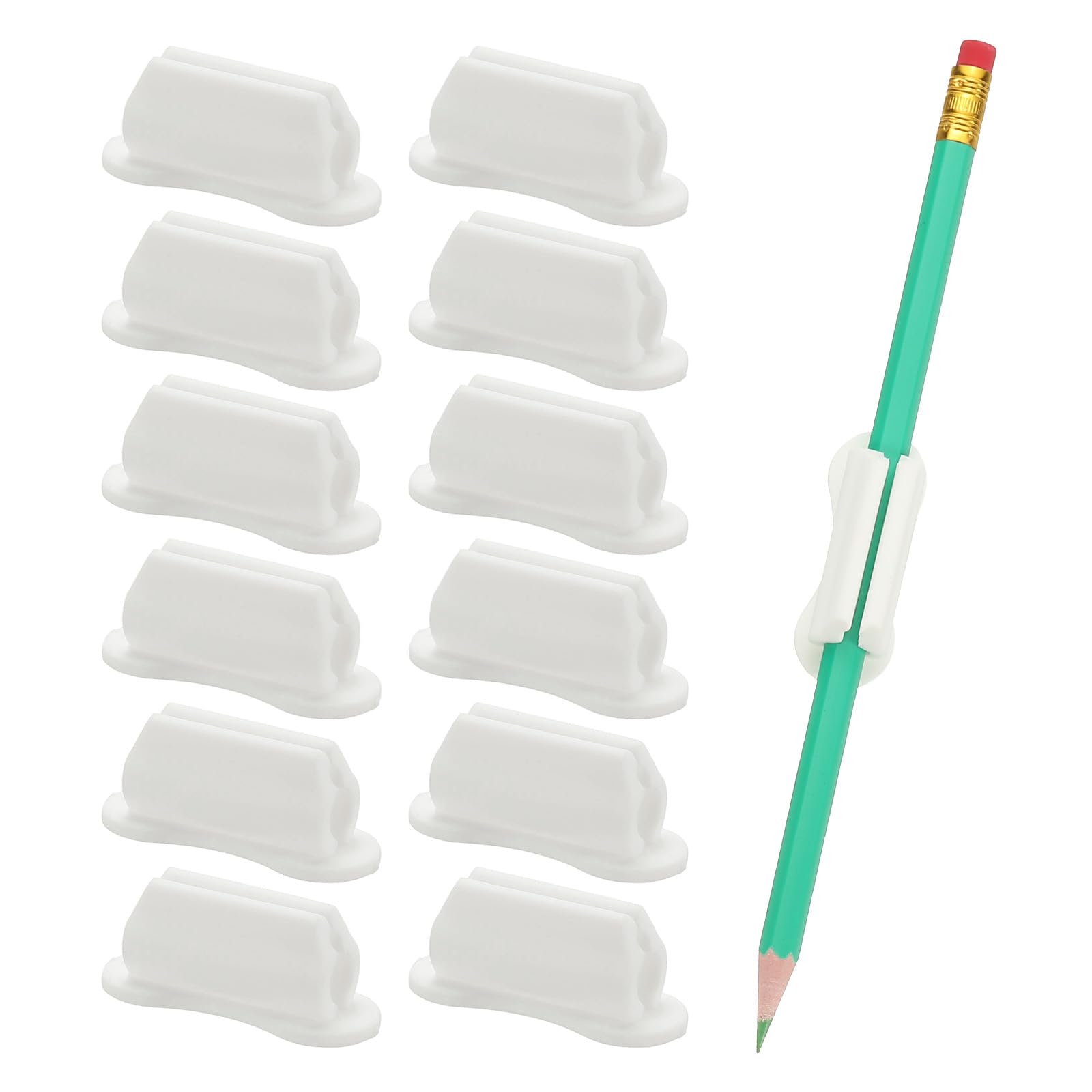PATIKIL 12 Pcs Adhesive Pencil Holders for Desk, Universal Pencil Clip Silicone Pen Holder Office Desk Pen Organizer for Wall Clipboard Teacher Supplies, White