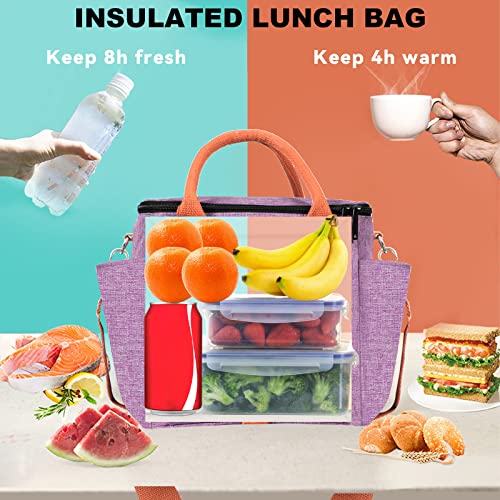 Joymee Insulated Lunch Bag For Women, Waterproof Lunch Box For Office Work Picnic Beach, Reusable Large Leakproof Cooler Tote Bag With Adjustable Shoulder Strap & Side Pocket, Purple #TOP4
