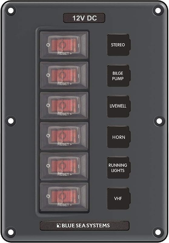 Blue Sea Systems 4322 Panel de interruptores de circuito resistente al agua, gris, 6 posiciones