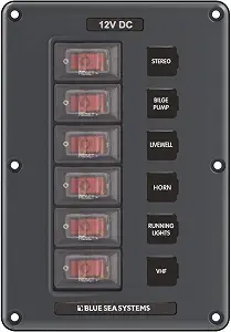 Blue Sea Systems Water-Resistant Circuit Breaker Panel, 6 Positions, Gray