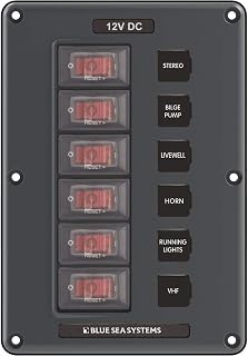 Blue Sea Systems 4322 Panel de interruptores de circuito resistente al agua, gris, 6 posiciones