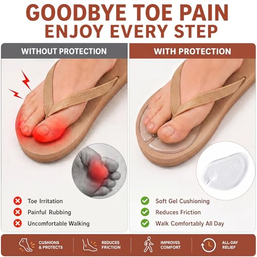 Image of Handepo 6 Pairs Gel Pads for Thong Sandals Toe Protectors Metatarsal Forefoot Cushion Inserts Foot Pads Non Slip Cushion for Thong Protector (Clear)
