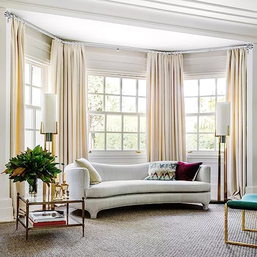 Usfook 3/4 Inch Bay Window Curtain Rods, Telescoping Silver Curtain Rods For Bay Windows 36-72 Inch(Center Rod), 20-36 Inch(Side Rods), Translucent Finials #TOP2