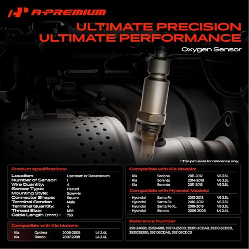 A-Premium O2 Oxygen Sensor Compatible with Hyundai Santa Fe 2010-2018, Sonata 2006-2008, Santa Fe XL 2019 & Kia Optima 2006-2008, Sorento 2011-2018, Sedona 2011-2012, Replace# 39210-3CDA0, 39210-3CDC0 by A-Premium - Image 2